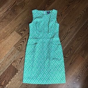 Green and White Patterned Mid Dress